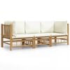 vidaXL Set de muebles de jard&iacute;n 3 piezas bamb&uacute; y cojines blanco crema