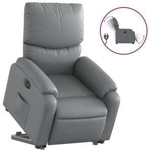 vidaXL Sill&oacute;n reclinable elevable el&eacute;ctrico de cuero sint&eacute;tico gris