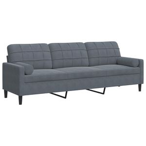 vidaXL Sof&aacute; de 3 plazas con cojines terciopelo gris oscuro 210 cm