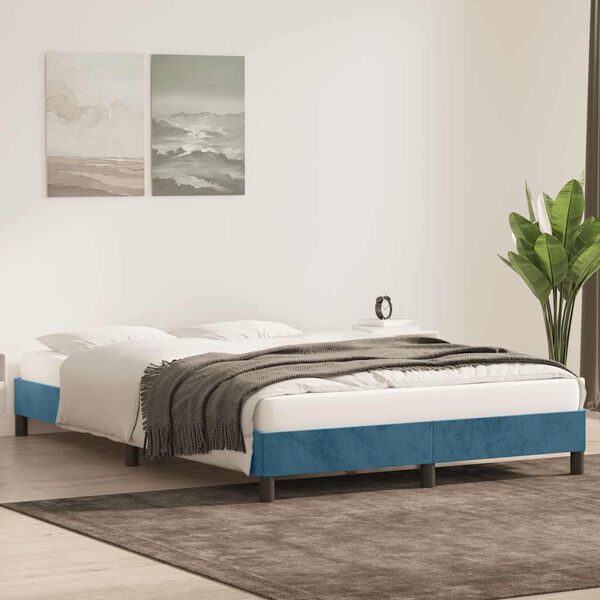 vidaXL Estructura de cama sin colch&oacute;n terciopelo azul oscuro 140x210cm