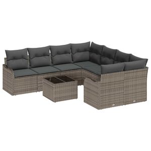 vidaXL Conjunto de sof&aacute; de jard&iacute;n con coj&iacute;n con almohada 9 pcs Gris