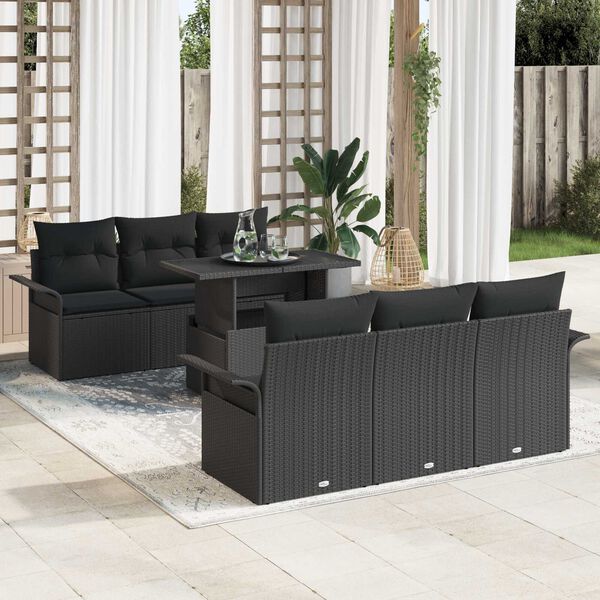 vidaXL Conjunto de sof&aacute; de jard&iacute;n 7 pcs Negro Rattan de Poli&eacute;ster