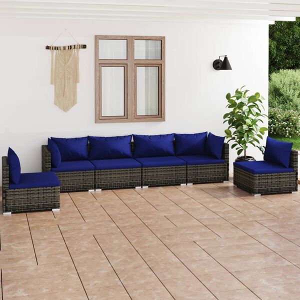 vidaXL Set de muebles de jard&iacute;n 6 pzas y cojines rat&aacute;n sint&eacute;tico gris