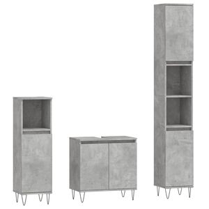 vidaXL Set de muebles ba&ntilde;o 3 pzas madera contrachapada gris hormig&oacute;n