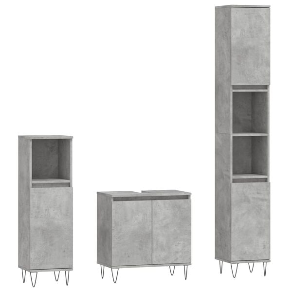 vidaXL Set de muebles ba&ntilde;o 3 pzas madera contrachapada gris hormig&oacute;n