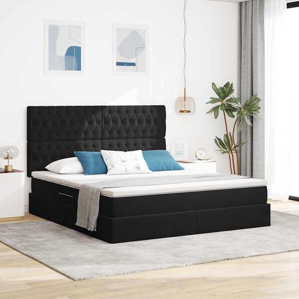 vidaXL Cama con almacenamiento y LED Negro 160 x 200 cm Terciopelo