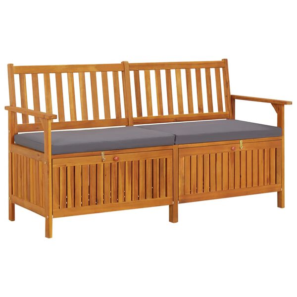 vidaXL Banco de almacenaje con coj&iacute;n madera maciza de acacia 148 cm