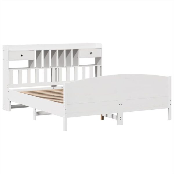 vidaXL Cama con estanter&iacute;a sin colch&oacute;n madera maciza blanca 180x200 cm