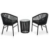 vidaXL Set mesa y sillas de jard&iacute;n 3 pzas y cojines rat&aacute;n PE negro