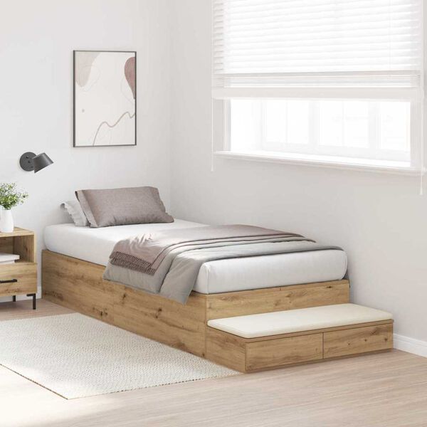 vidaXL Cama con almacenamiento con cajón Roble artesanal 90 cm