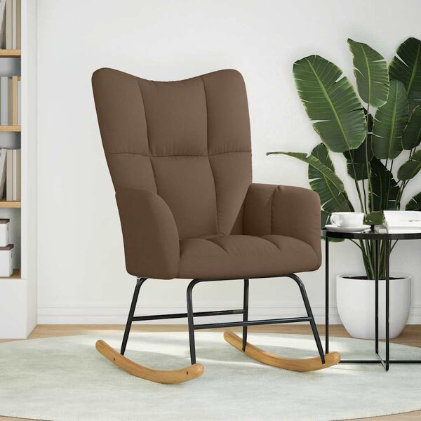 vidaXL Silla mecedora de tela marr&oacute;n