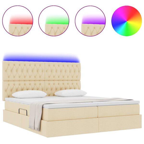 vidaXL Cama con tira de luces LED con cabecera Crema 180 x 200 cm tela