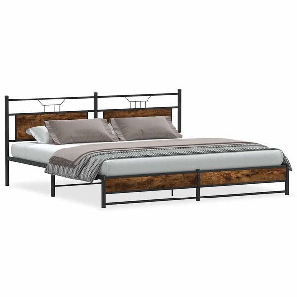 vidaXL Estructura de cama sin colch&oacute;n metal roble ahumado 193x201 cm