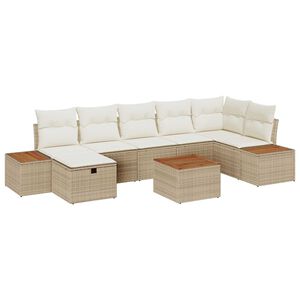 vidaXL Conjunto de sof&aacute;s de jard&iacute;n 8 pcs Beige rat&aacute;n sint&eacute;tico