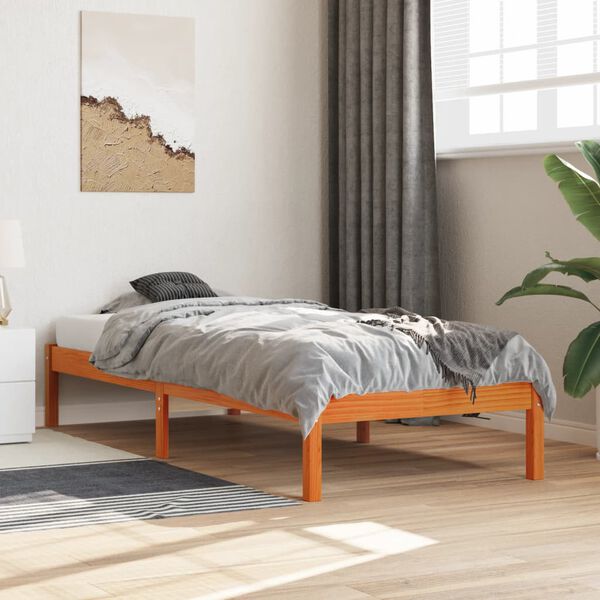 vidaXL Cama sin colch&oacute;n madera maciza de pino marr&oacute;n cera 100x200 cm