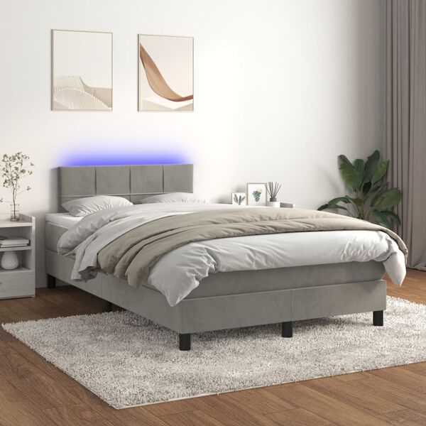vidaXL Cama box spring colch&oacute;n y LED terciopelo gris claro 120x200 cm