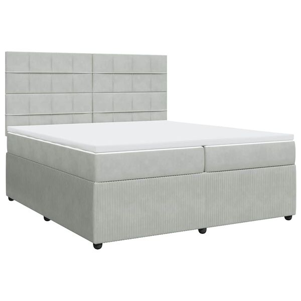 vidaXL Cama box spring con colch&oacute;n terciopelo gris claro 200x200 cm