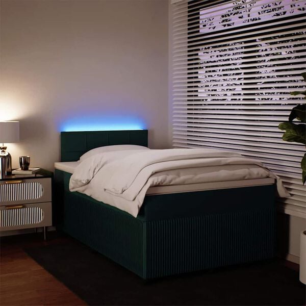 vidaXL Cama box spring con colch&oacute;n terciopelo verde oscuro 120x190 cm