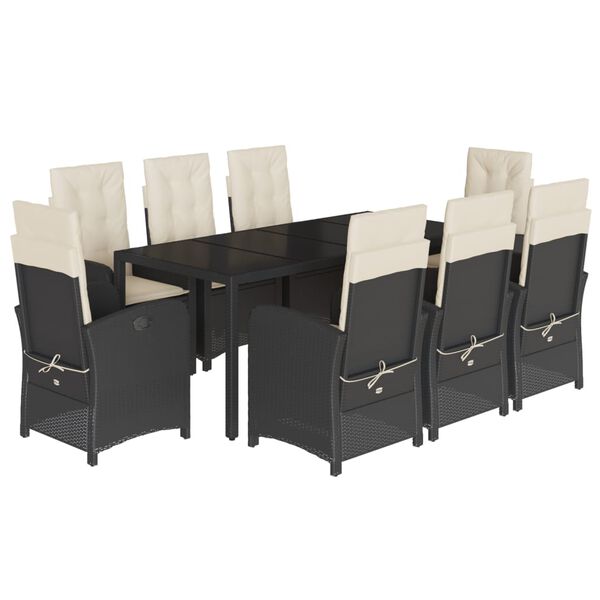 vidaXL Set de comedor de jard&iacute;n 9 pzas y cojines rat&aacute;n sint&eacute;tico negro