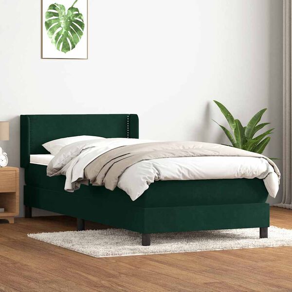 vidaXL Cama box spring con colch&oacute;n terciopelo verde oscuro 200x210 cm
