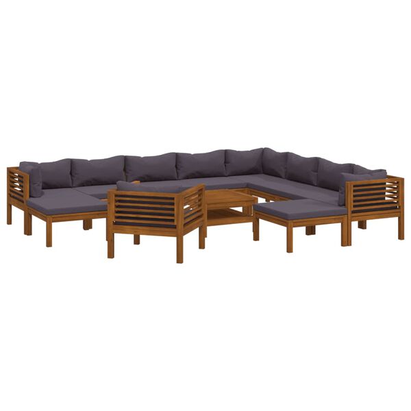 vidaXL Muebles de jardín 12 pzas cojines madera maciza de acacia