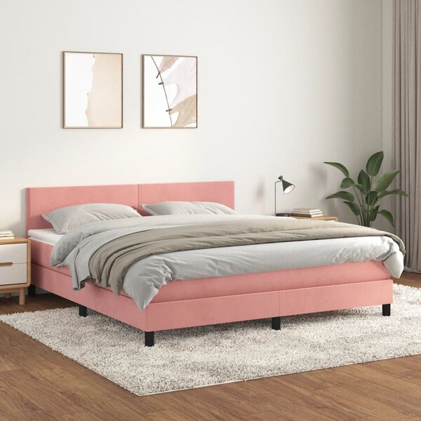 vidaXL Cama box spring con colch&oacute;n terciopelo rosa 180x200 cm