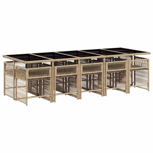 vidaXL Set comedor de jard&iacute;n 11 pzas con cojines rat&aacute;n sint&eacute;tico beige