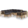 vidaXL Set de muebles de jard&iacute;n 10 pzas bamb&uacute; con cojines gris oscuro