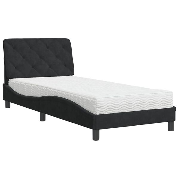 vidaXL Cama con colch&oacute;n terciopelo negro 90x190 cm
