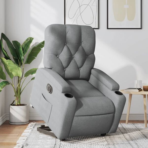 vidaXL Sill&oacute;n el&eacute;ctrico reclinable elevable de tela gris claro