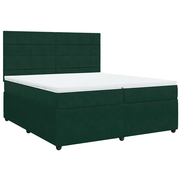 vidaXL Cama box spring con colch&oacute;n terciopelo verde oscuro 200x200 cm