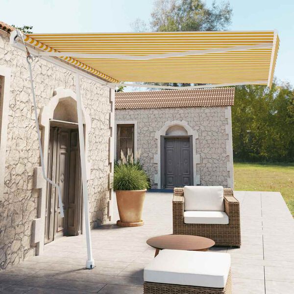 vidaXL Toldo de pie autom&aacute;tico amarillo y blanco 300x250 cm