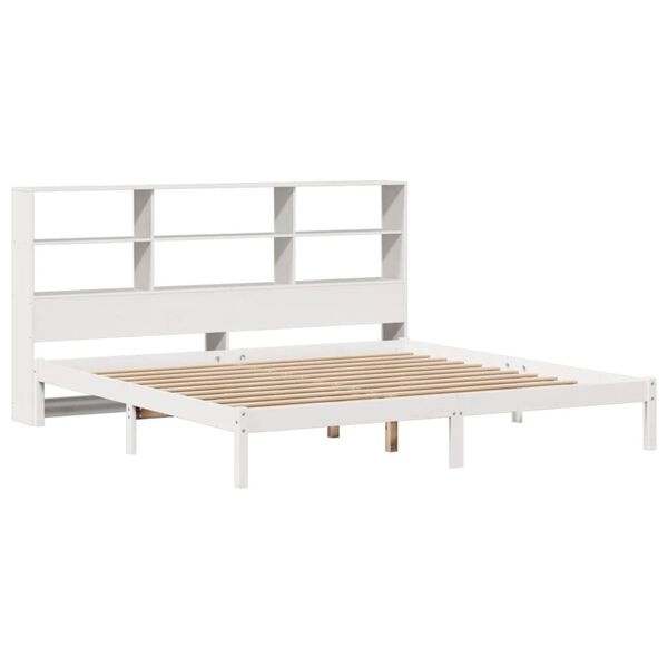 vidaXL Cama con estanter&iacute;a sin colch&oacute;n madera maciza blanca 200x200 cm
