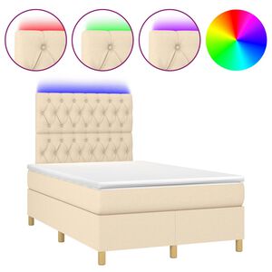 vidaXL Cama box spring con colch&oacute;n y LED tela crema 120x200 cm
