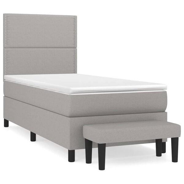 vidaXL Cama box spring con colch&oacute;n tela gris claro 100x200 cm