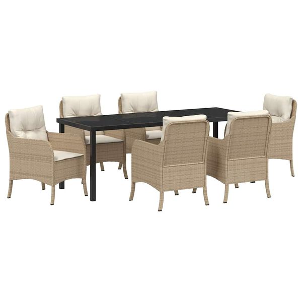 vidaXL Conjunto de Comedor de Jard&iacute;n 7 pcs Beige rat&aacute;n sint&eacute;tico