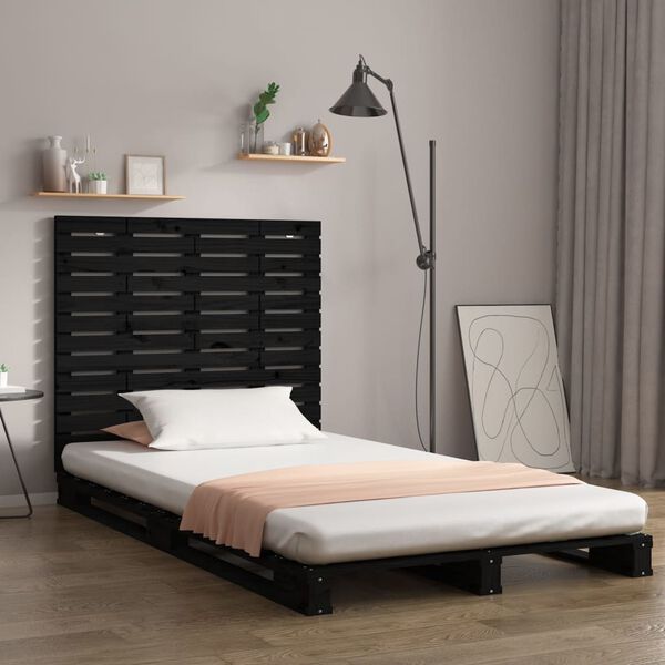 vidaXL Cabecero de cama de pared madera maciza pino negro 81x3x91,5 cm