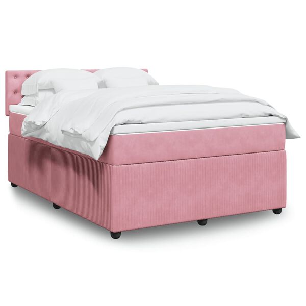 vidaXL Cama box spring con colch&oacute;n terciopelo rosa 160x200 cm