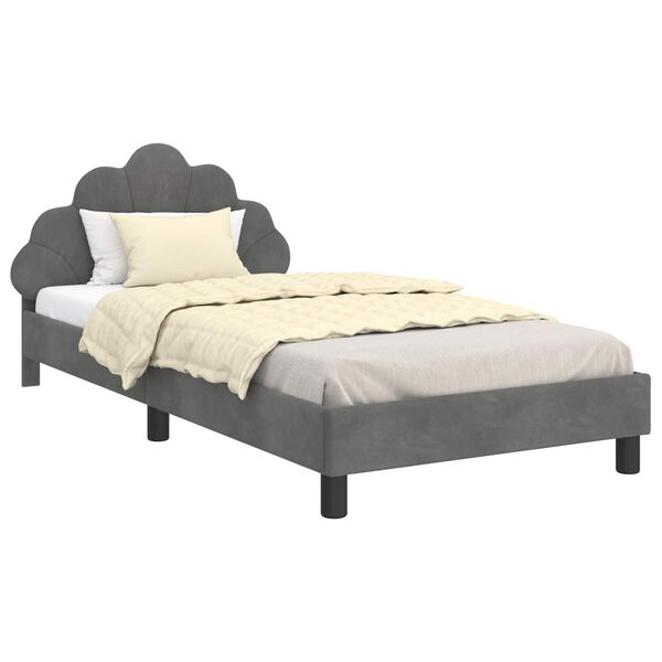 vidaXL Cama para ni&ntilde;os con cabecero Gris oscuro 90 x 200 cm Terciopelo