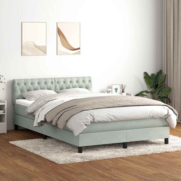 vidaXL Cama box spring con colch&oacute;n y LED terciopelo gris claro 140x210 cm