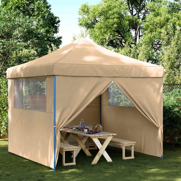 vidaXL Tienda de fiesta plegable Pop-Up con 4 paredes laterales beige