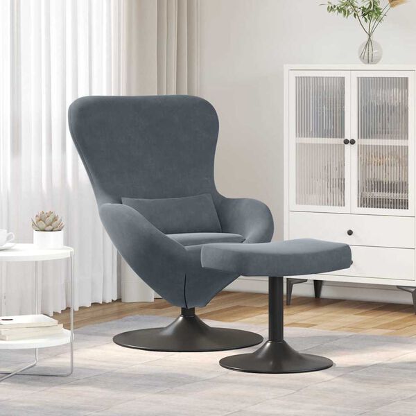vidaXL Silla Huevo con Puff Gris oscuro Terciopelo