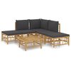 vidaXL Set de muebles de jard&iacute;n 6 piezas bamb&uacute; con cojines gris oscuro