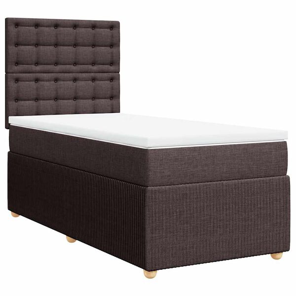vidaXL Cama box spring con colch&oacute;n tela marr&oacute;n oscuro 90x190 cm