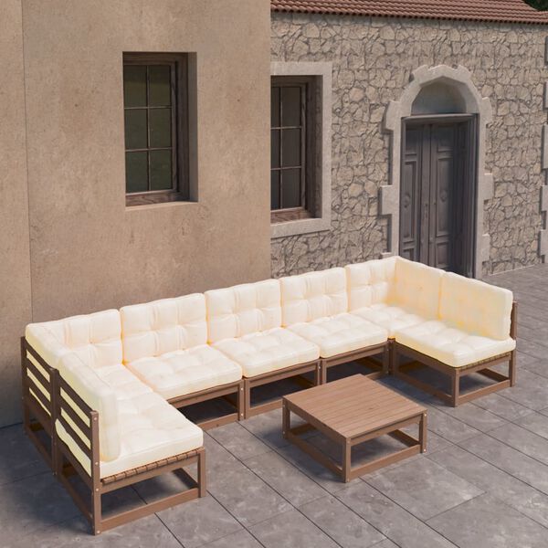 vidaXL Set de muebles de jard&iacute;n 8 pzs cojines madera pino marr&oacute;n miel