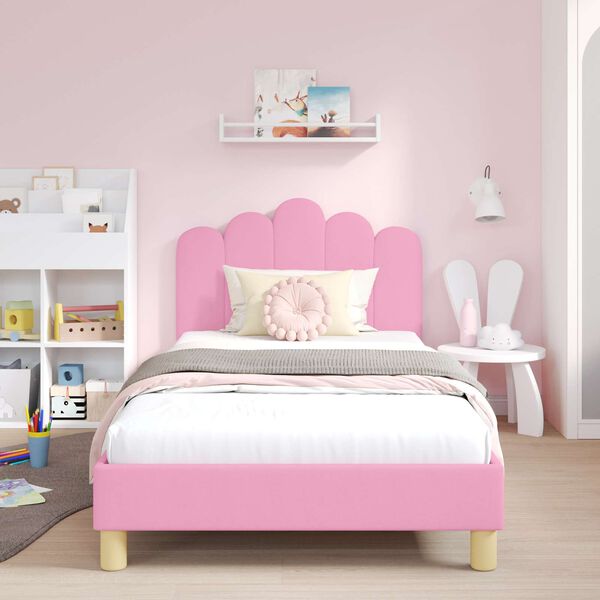 vidaXL Cama para ni&ntilde;os con cabecero con cabecera Rosa 90 x 190 cm tela