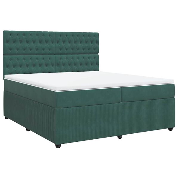 vidaXL Cama box spring con colchón terciopelo verde oscuro 200x200 cm