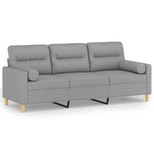 vidaXL Sof&aacute; de 3 plazas con cojines tela gris claro 180 cm