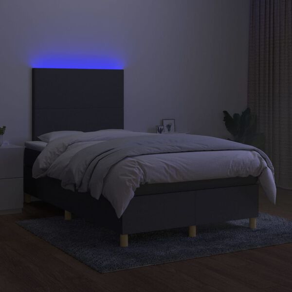 vidaXL Cama box spring con colch&oacute;n y LED tela gris oscuro 120x200 cm