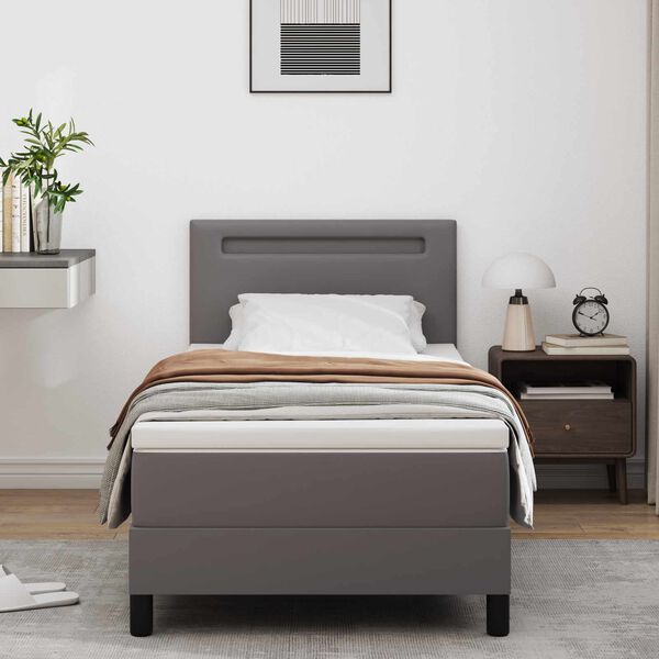 vidaXL Cama tipo Box Spring Gris 90 x 200 cm Cuero sint&eacute;tico